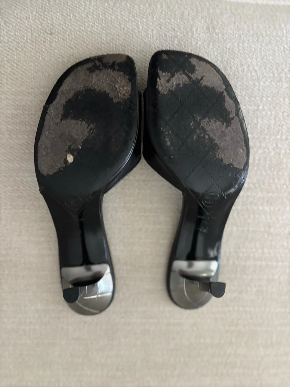 Chanel Black Camellia Mules